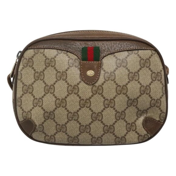 GUCCI GG Supreme Web Sherry Line Shoulder Bag PVC Beige Green Red Auth BA508 - Picture 2 of 16